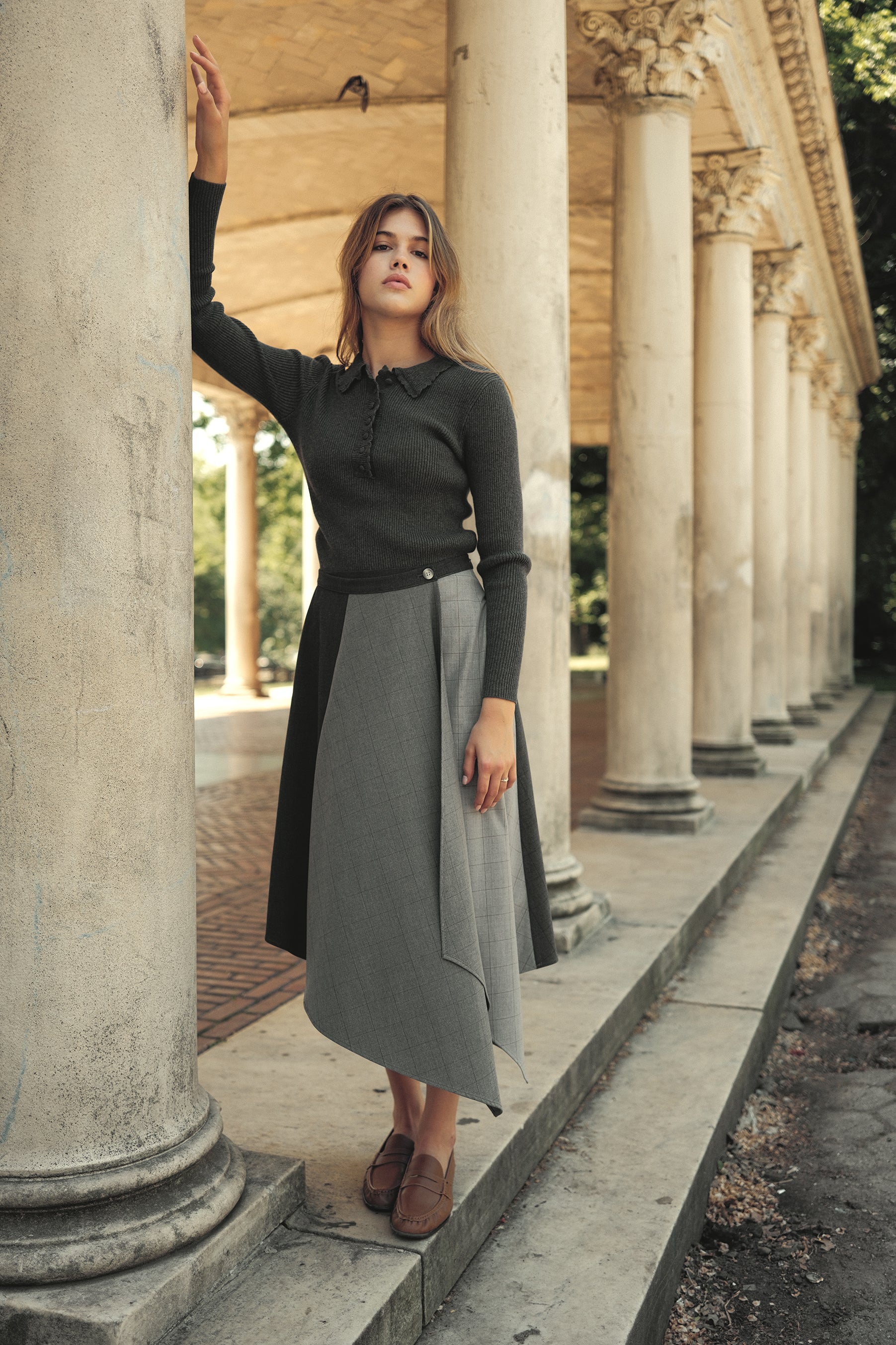 Claudia Wrap Midi Skirt - Grey