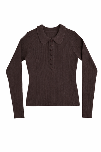 Lyla Collared Sweater - Chocolate