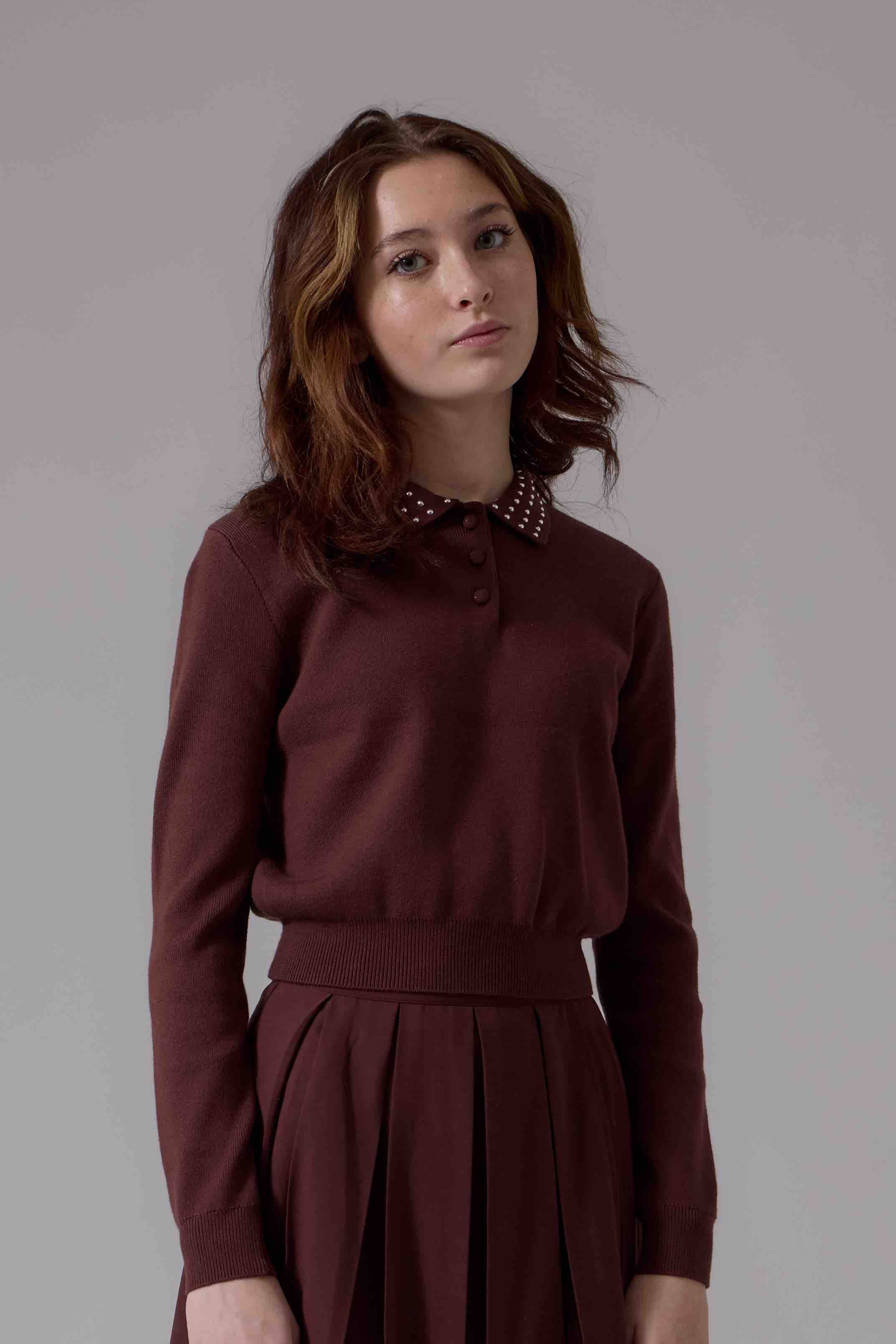 Kelsey Collared Sweater - Brown