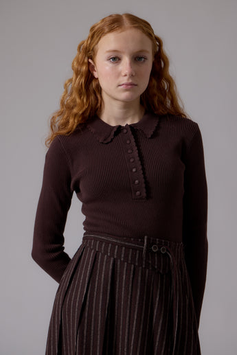 Lyla Collared Sweater - Chocolate